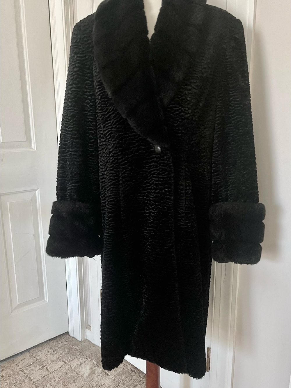 INC International Concepts Black Faux Fur Coat